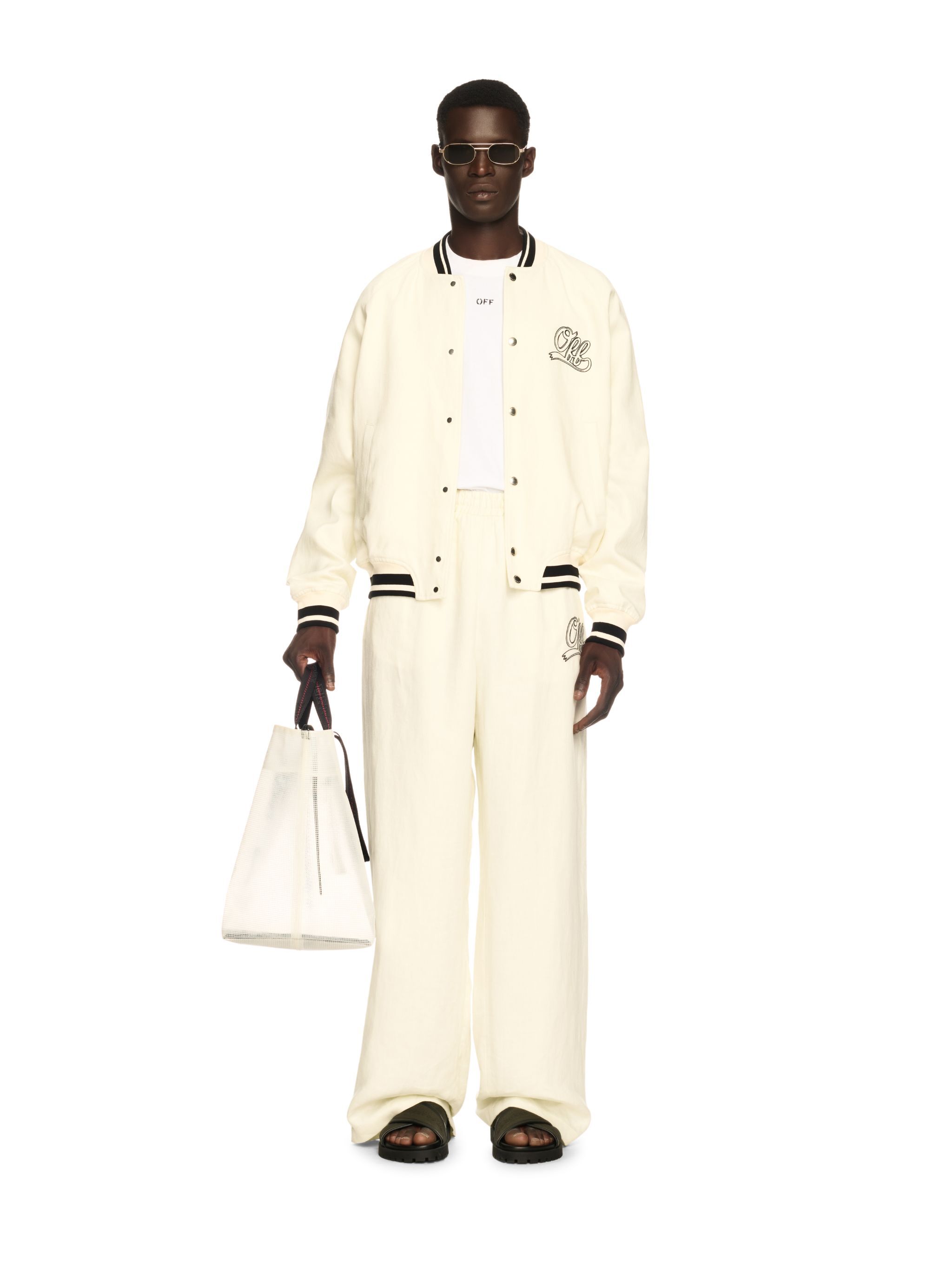 Off Italic Linen Souvenir Varsity Jacket