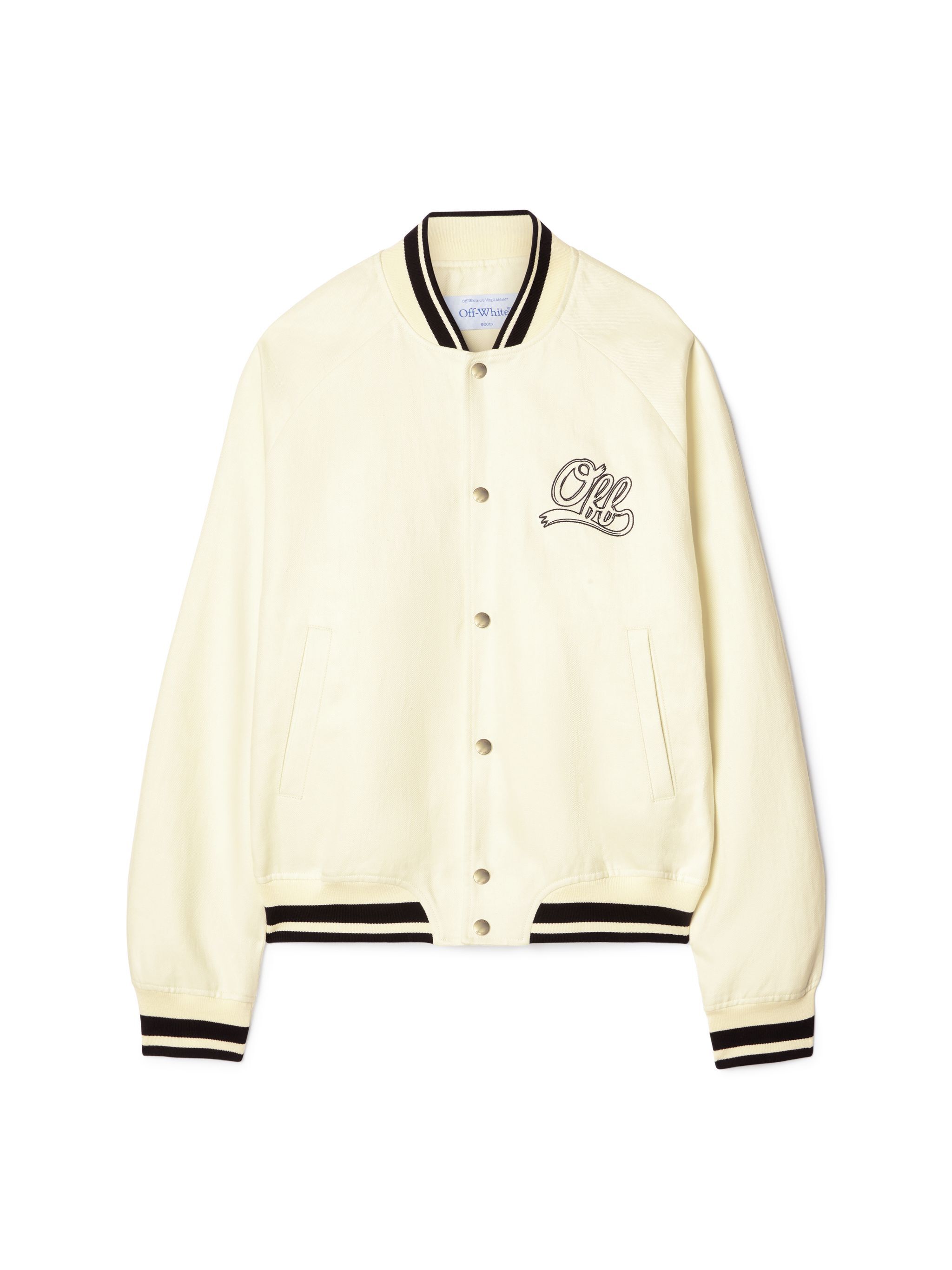 Off Italic Linen Souvenir Varsity Jacket 3